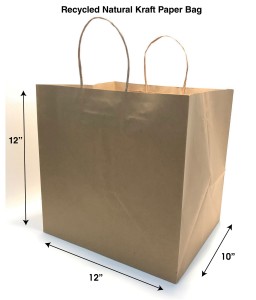 Food Service - 12 x 10 x 12 Recycled Paper Shopping Bag, Take Out Bag, 100% Post Consumer Recycled, 100% Recyclable, FSC certified, 10" Gusset Paper, Restaurant Bag, Large